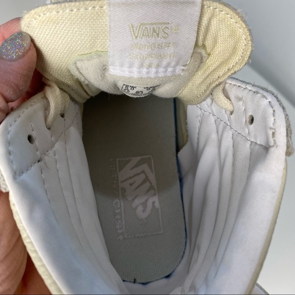 Cream White Leather Suede Sk8 Hi Top Vans Sneakers Mens 5 Womens 6.5 - Picture 9 of 10